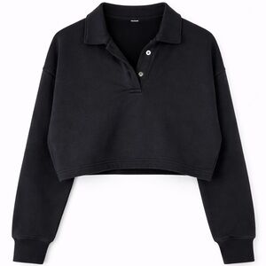 Alo Yoga Cropped Collared Sweatshirt – Black